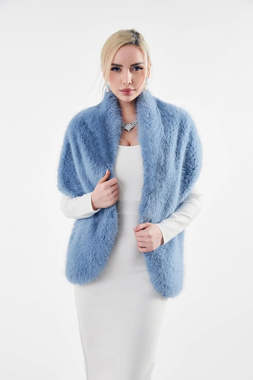 AMTFBY Women's Faux Fur Wrap Cross Shawl For Winter Evening Party Cape