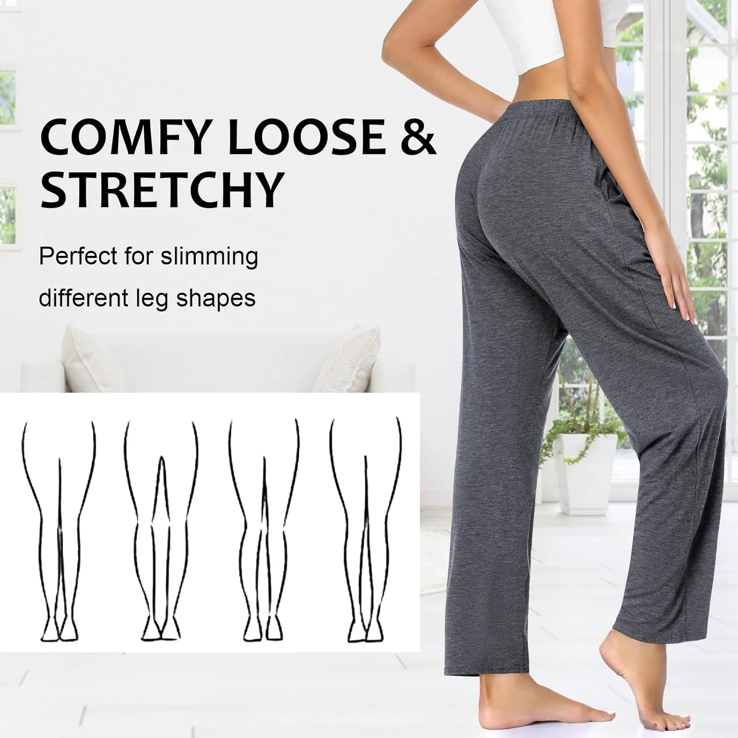 ASIMOON Womens Yoga Sweatpants with Pockets Comfy Stretch Wide Leg Casual Lounge Workout Pants for Ladies