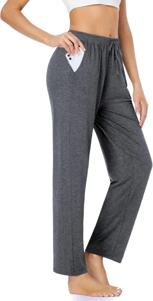 ASIMOON Womens Yoga Sweatpants with Pockets Comfy Stretch Wide Leg Casual Lounge Workout Pants for Ladies
