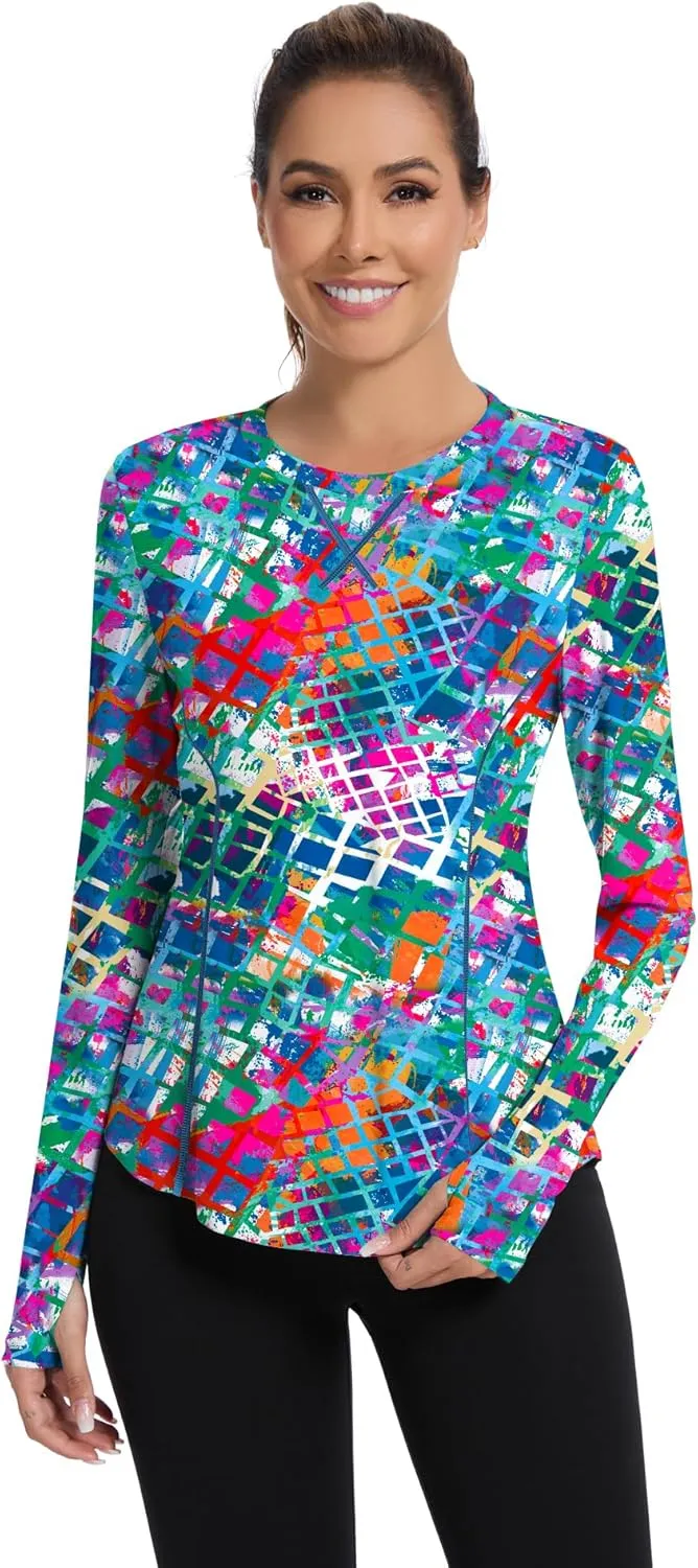 Avoogue Women UPF 50  UV Shirts Long Sleeve with Thumb Holes Workout Sun Shirt Quick Dry Athletic Hiking Running Tops