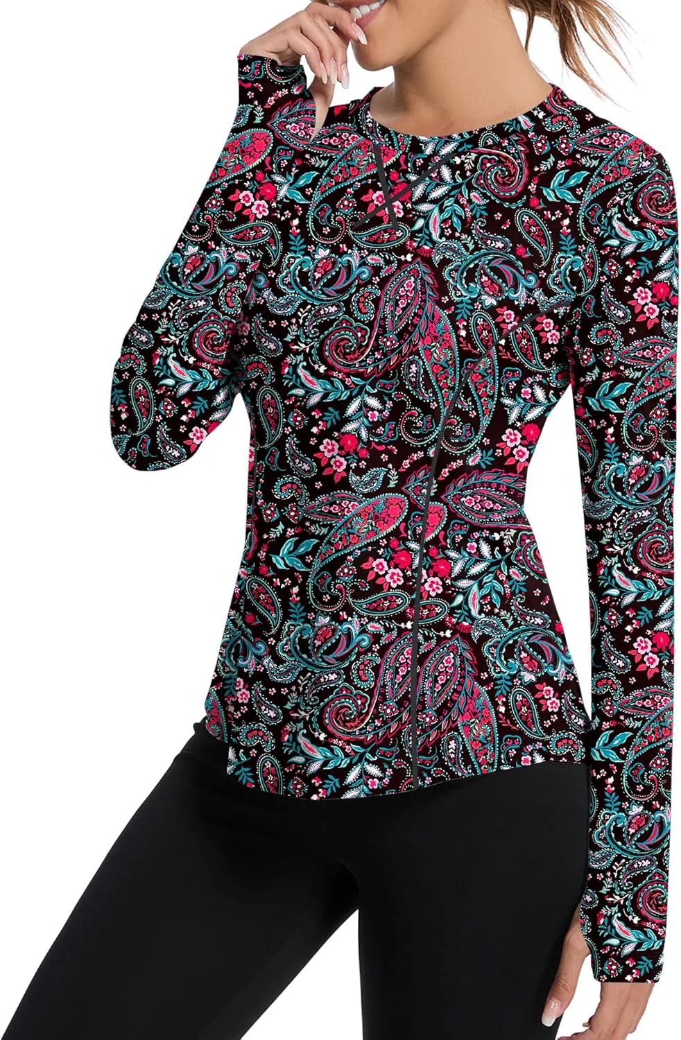 Avoogue Women UPF 50  UV Shirts Long Sleeve with Thumb Holes Workout Sun Shirt Quick Dry Athletic Hiking Running Tops