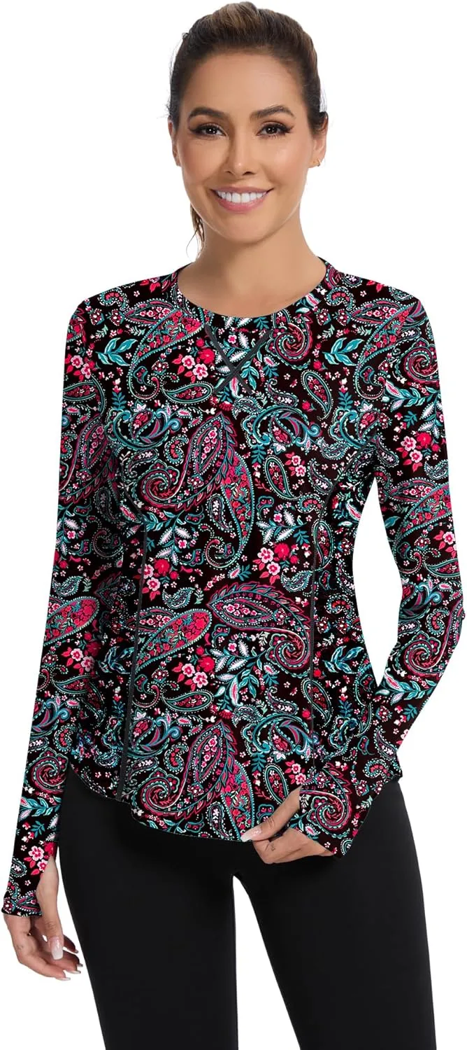 Avoogue Women UPF 50  UV Shirts Long Sleeve with Thumb Holes Workout Sun Shirt Quick Dry Athletic Hiking Running Tops