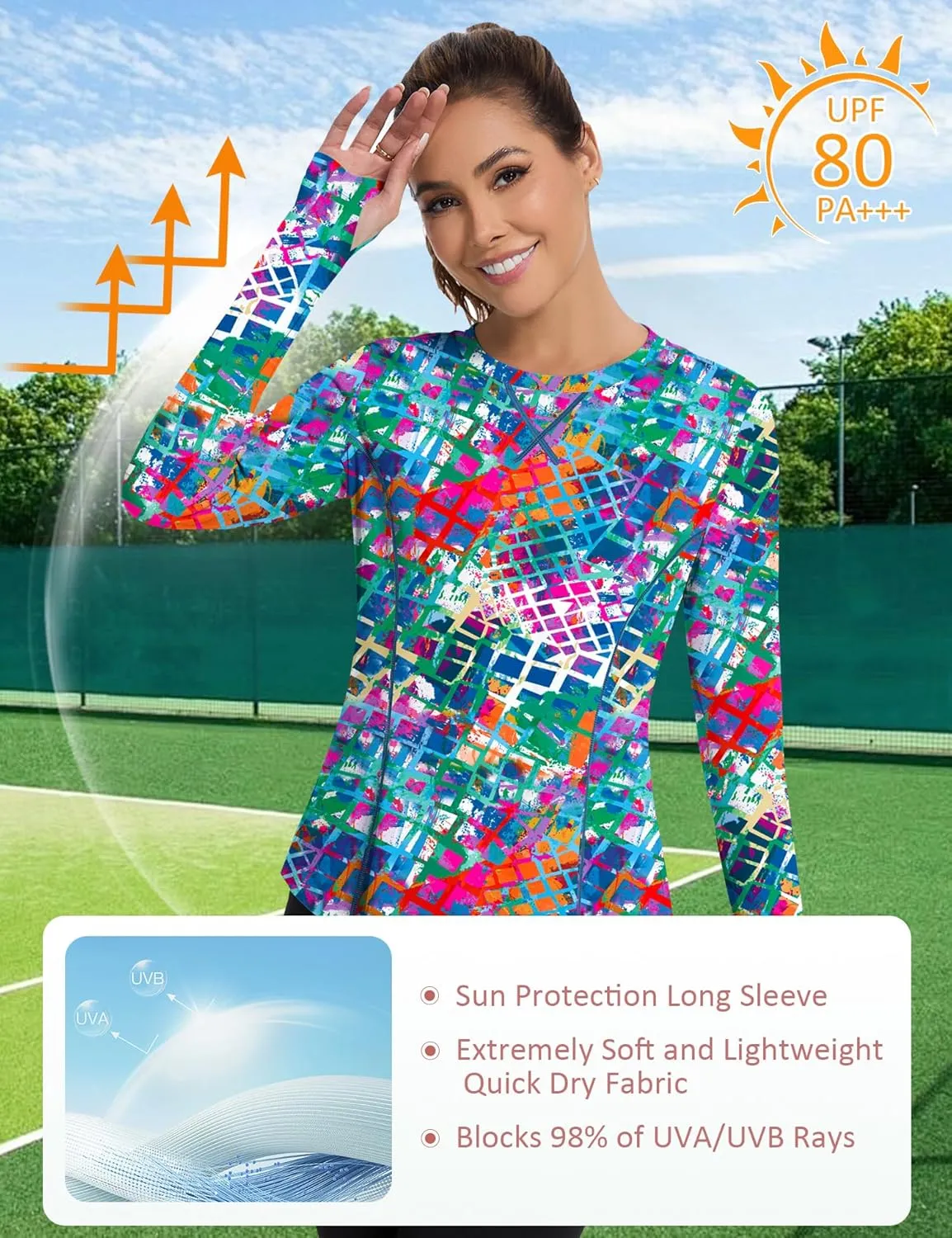 Avoogue Women UPF 50  UV Shirts Long Sleeve with Thumb Holes Workout Sun Shirt Quick Dry Athletic Hiking Running Tops