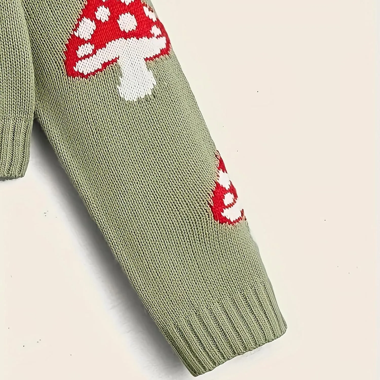 BAIMORE Women's Cute V Neck Mushroom Print Button Front Long Sleeve Crop Knit Cardigan