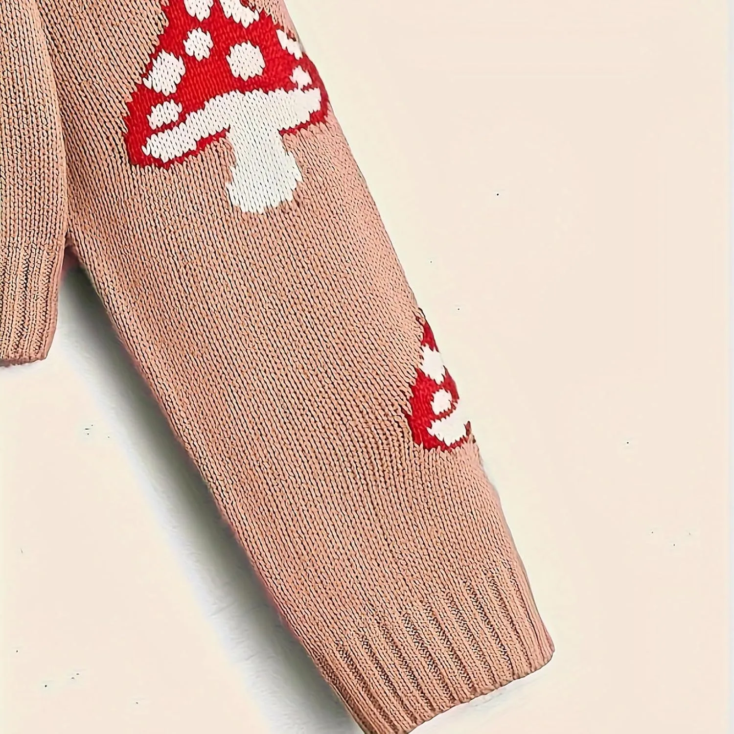 BAIMORE Women's Cute V Neck Mushroom Print Button Front Long Sleeve Crop Knit Cardigan