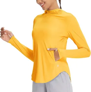baleaf Women's UPF 50  Sun Shirts UV Protection Hoodie Neck Gaiter SPF Lightweight Clothing for Running Hiking Fishing Yellow S