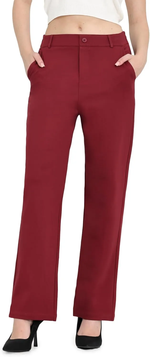 Balleay Art Women Straight Leg Dress Pants High Elastic Waisted Slacks Business Casual Work Office Trousers