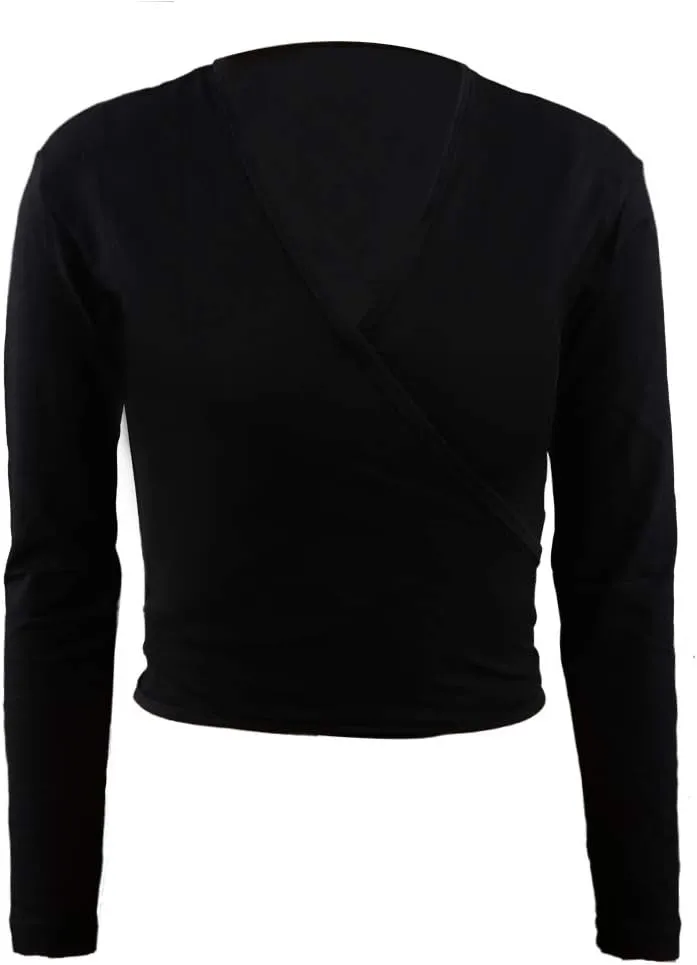 Ballet Wrap Top Dance Cotton Long Sleeve Self Tie Cardigan for Girls
