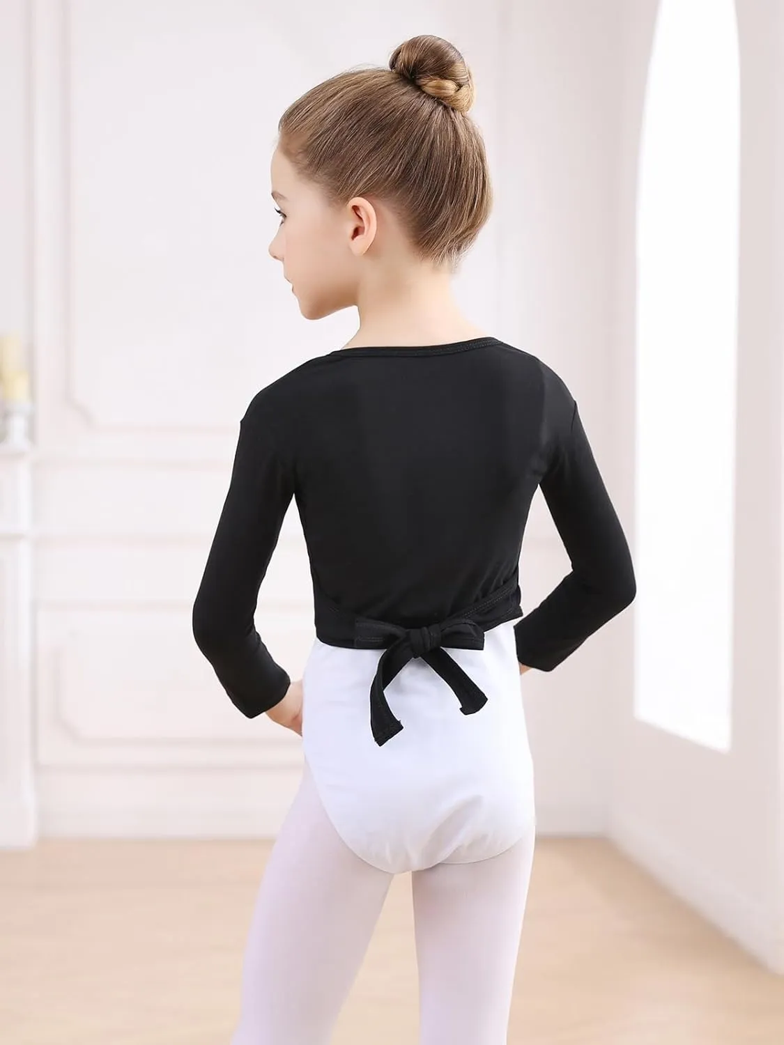 Ballet Wrap Top Dance Cotton Long Sleeve Self Tie Cardigan for Girls