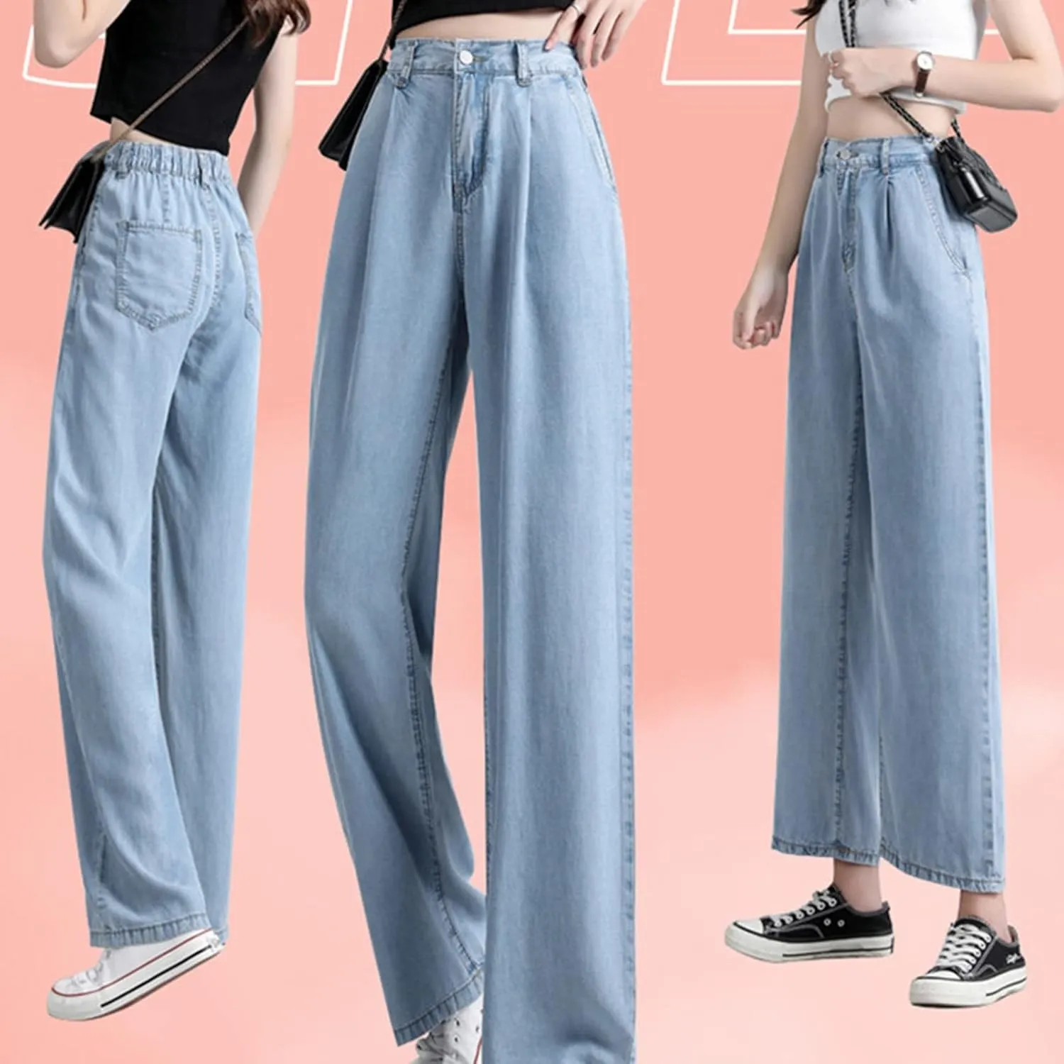 Barrel Jeans for Women Trendy 2025 High Waist Stretchy Straight Wide Leg Casual Cropped Horseshoe Denim Pants Trouser