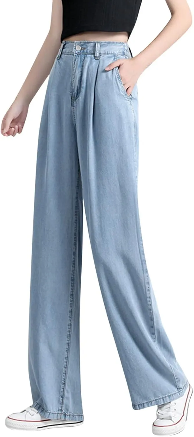 Barrel Jeans for Women Trendy 2025 High Waist Stretchy Straight Wide Leg Casual Cropped Horseshoe Denim Pants Trouser