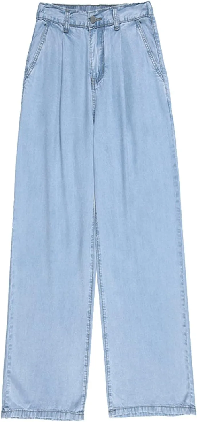 Barrel Jeans for Women Trendy 2025 High Waist Stretchy Straight Wide Leg Casual Cropped Horseshoe Denim Pants Trouser