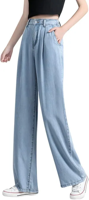 Barrel Jeans for Women Trendy 2025 High Waist Stretchy Straight Wide Leg Casual Cropped Horseshoe Denim Pants Trouser
