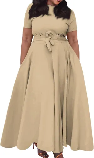 BAXLIMEK Plus Size Dresses for Curvy Women,2025 Spring Elegant Trendy Print Maxi Dress Crewneck Short Sleeve Boho Dress