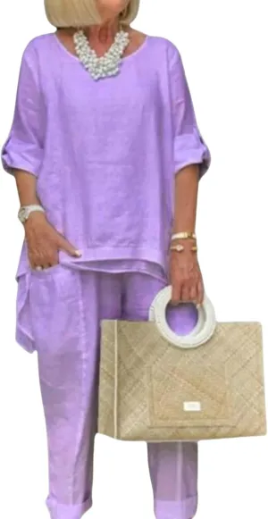 Bengbobar Women Linen 2 Piece Pants Suit for Women Dressy Cotton Linen Sets Outfits Long Sleeve Shirts Wide Leg Trousers
