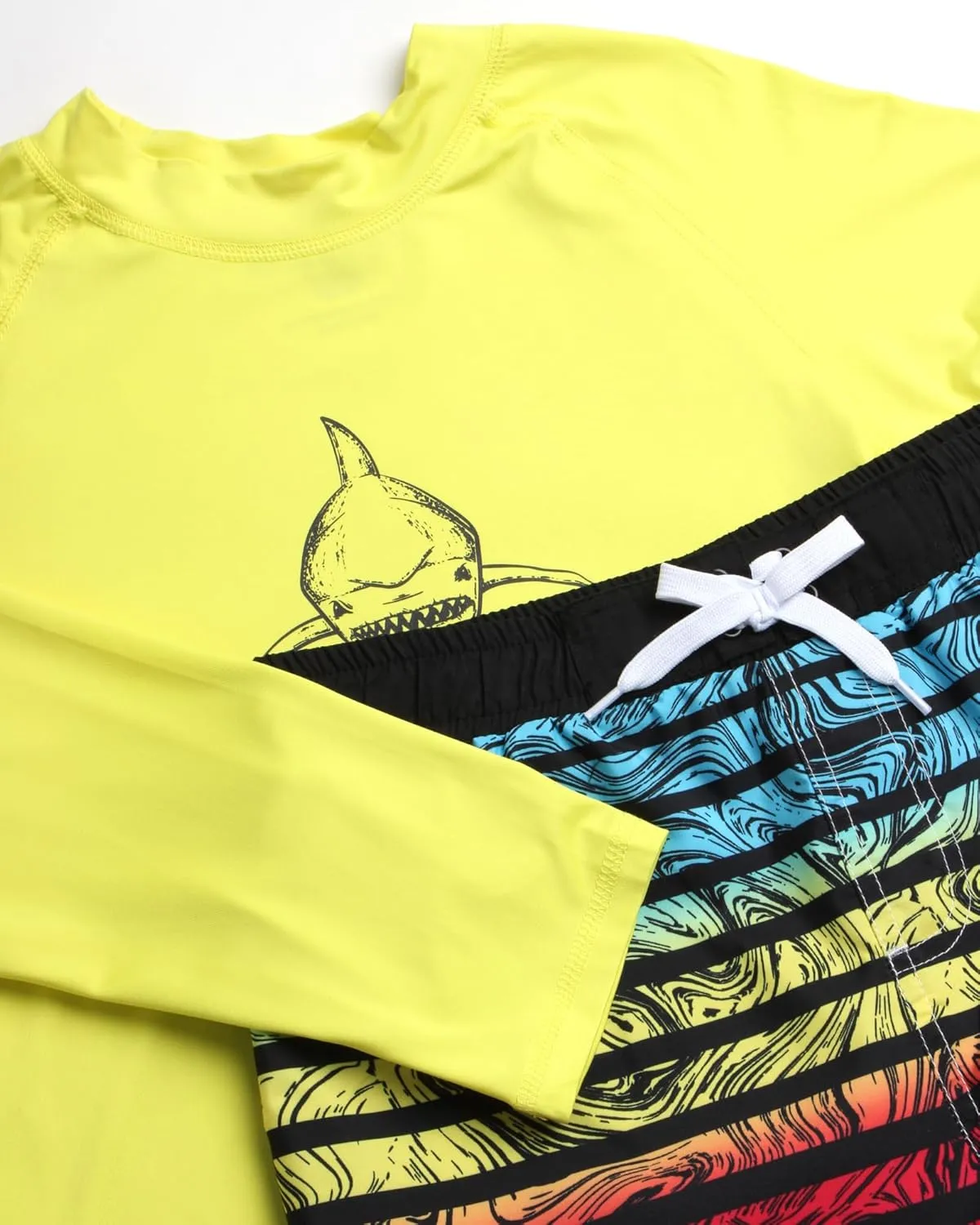 Big Chill Boys Rash Guard Set - 4 Piece UPF 50  Quick Dry Long Sleeve Swim Shirts and Trunks Set for Boys (Sizes: 4-14)