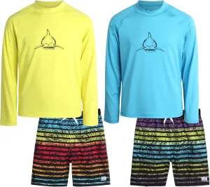 Big Chill Boys Rash Guard Set - 4 Piece UPF 50  Quick Dry Long Sleeve Swim Shirts and Trunks Set for Boys (Sizes: 4-14)