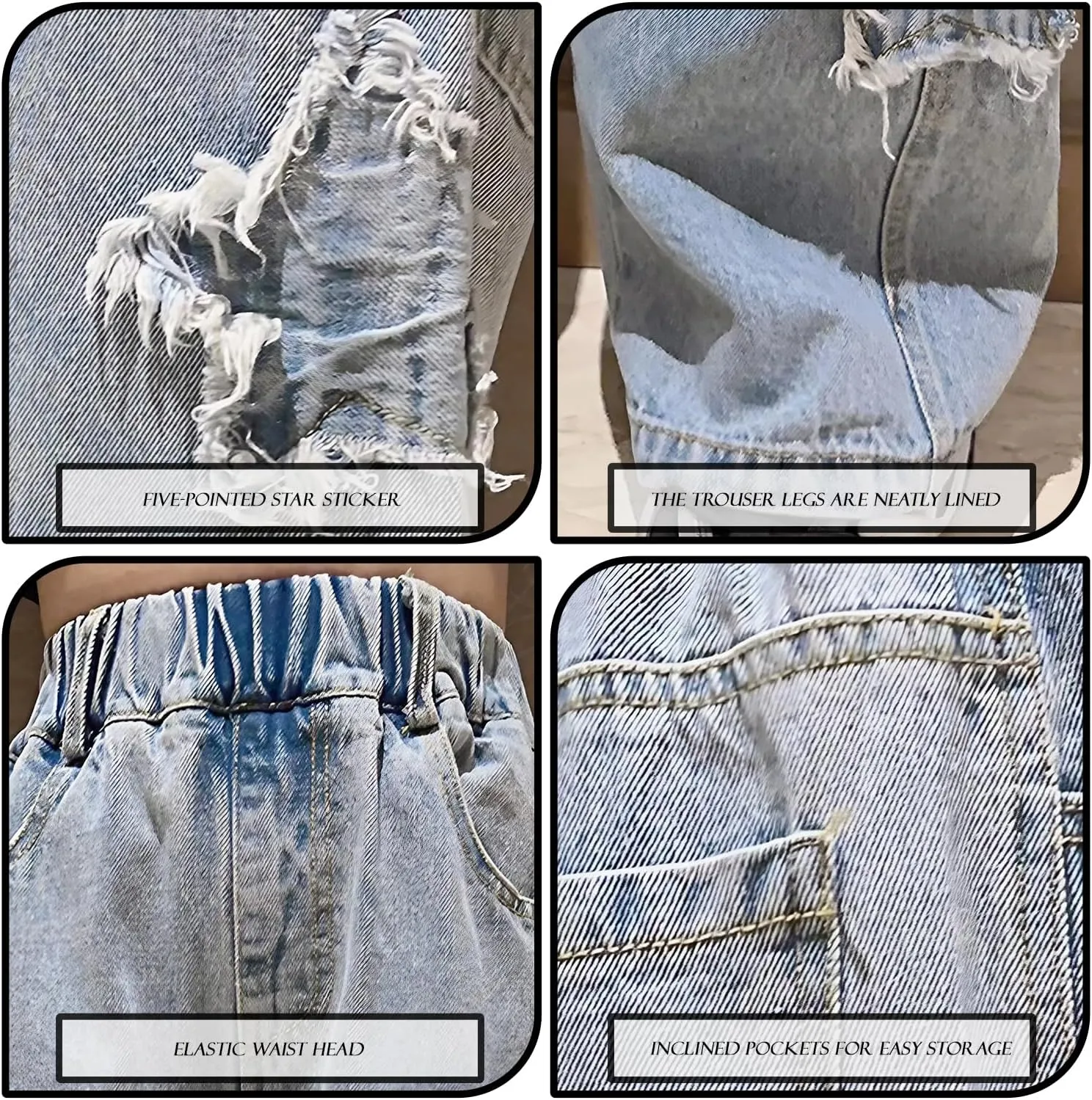 birbyrrly Girls Wide Leg Jeans Kids Baggy Elastic Waist Casual Denim Pants with Pockets