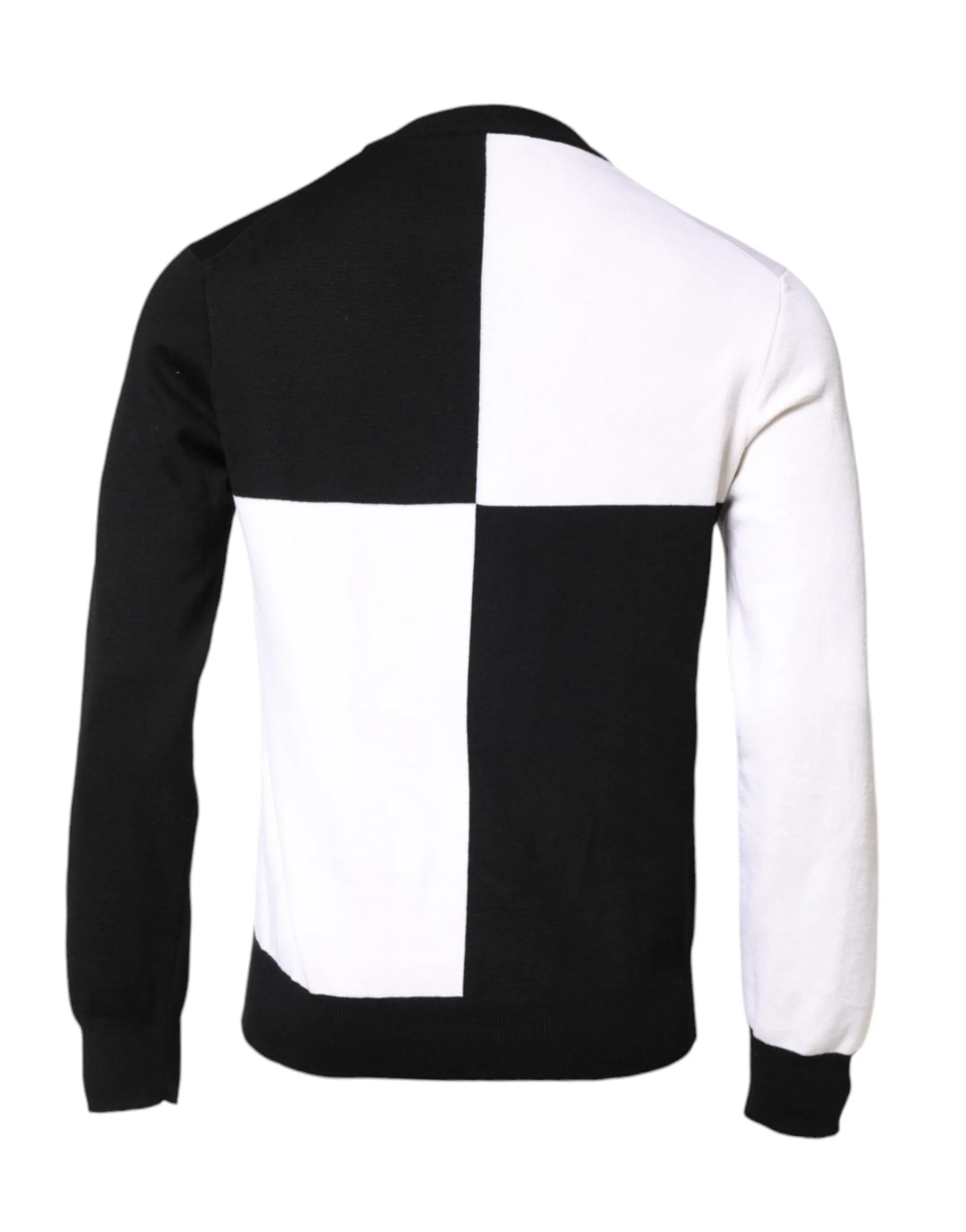 Black White Knit Logo Print Pullover Sweater