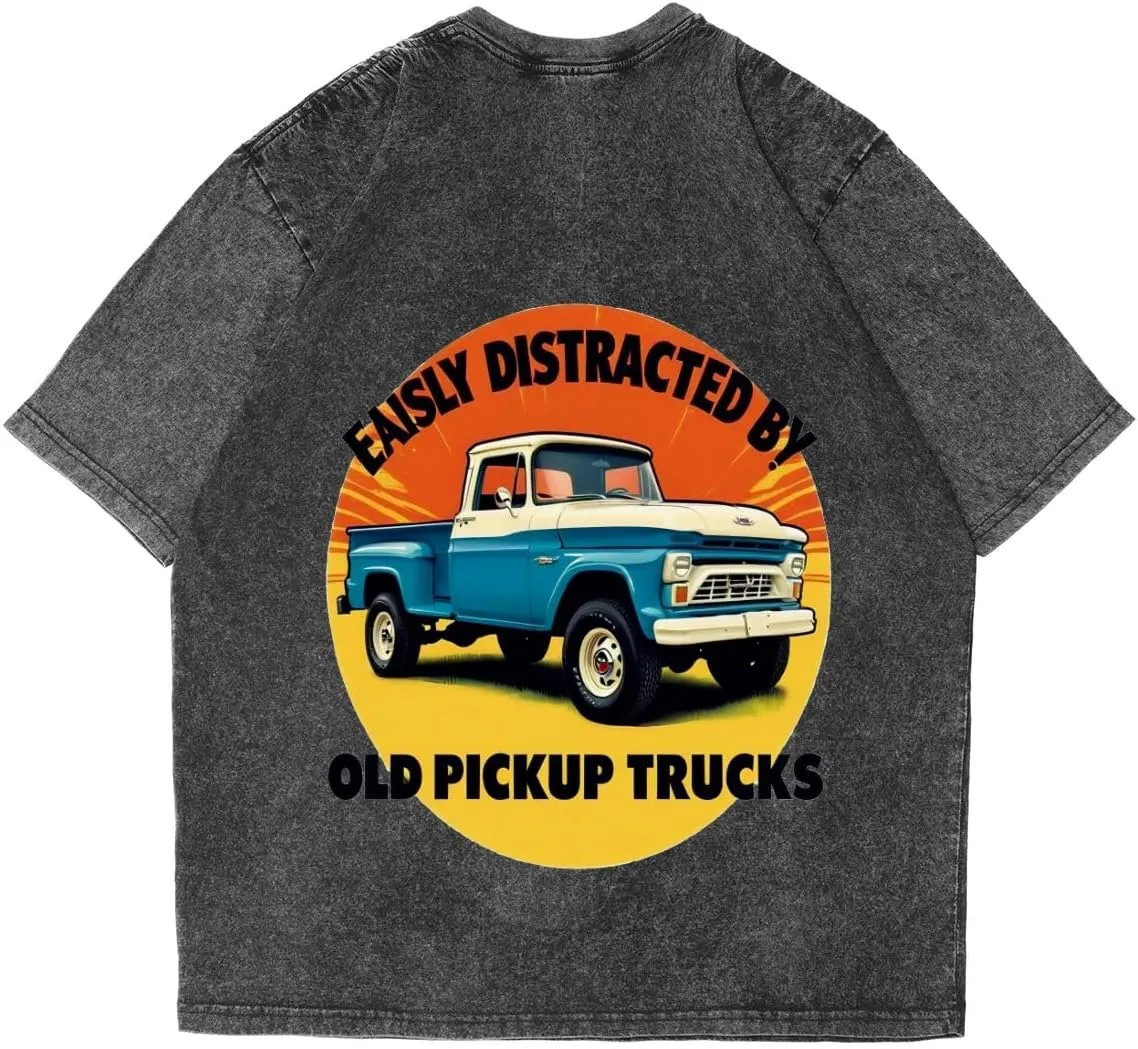 Blue Vintage Monster Truck Classic Two Sides Retro Short Sleeve Shirt Men's Round Neck Sports T-Shirt