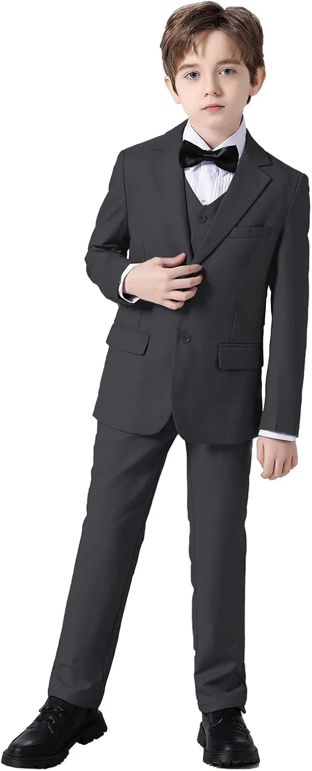 Boys Suits 5 Pieces Slim Fit Blazer Pants Black Blue Outfit Suit for Wedding