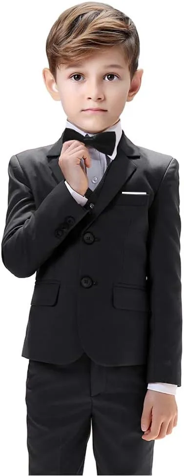 Boys Suits 5 Pieces Slim Fit Blazer Pants Black Blue Outfit Suit for Wedding