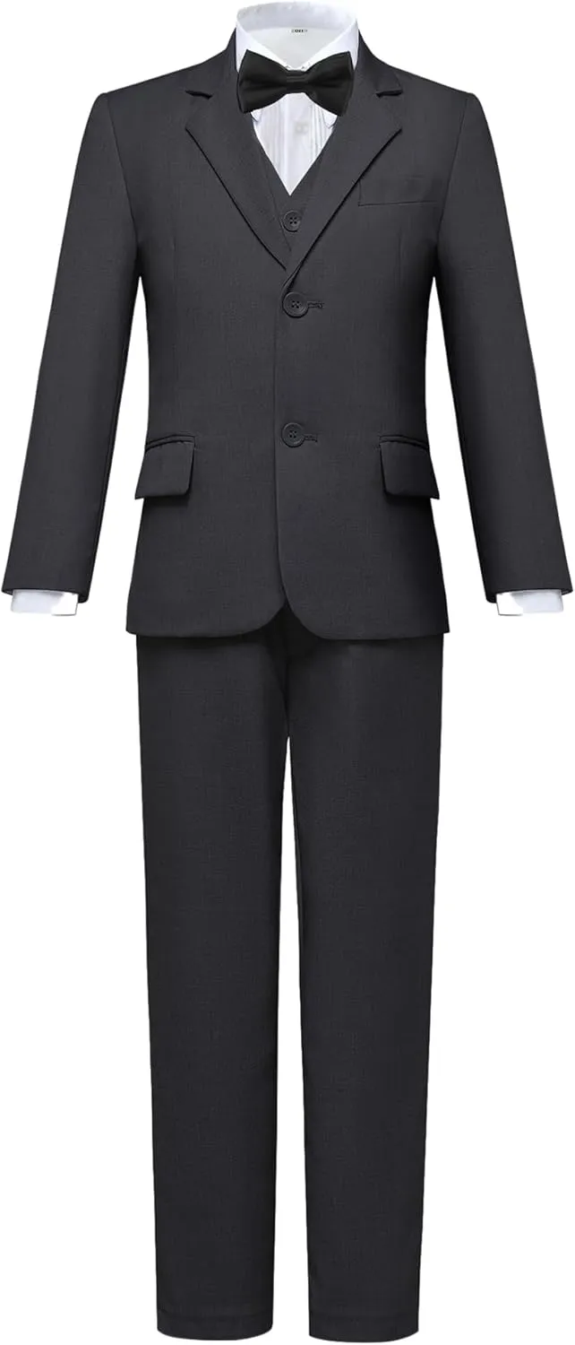Boys Suits 5 Pieces Slim Fit Blazer Pants Black Blue Outfit Suit for Wedding