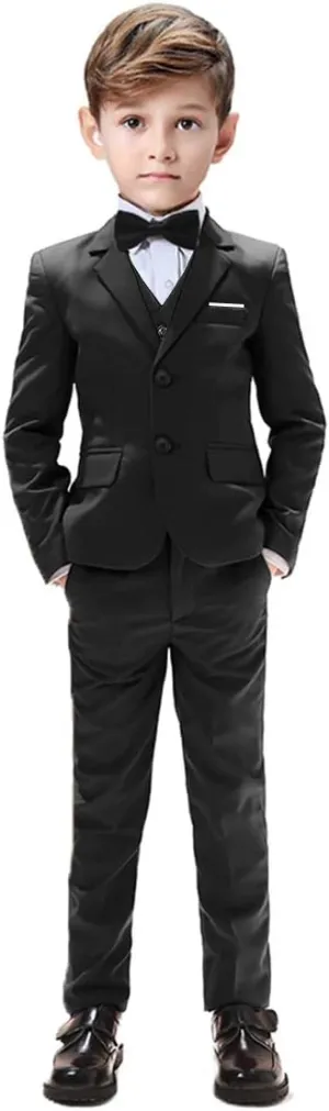 Boys Suits 5 Pieces Slim Fit Blazer Pants Black Blue Outfit Suit for Wedding