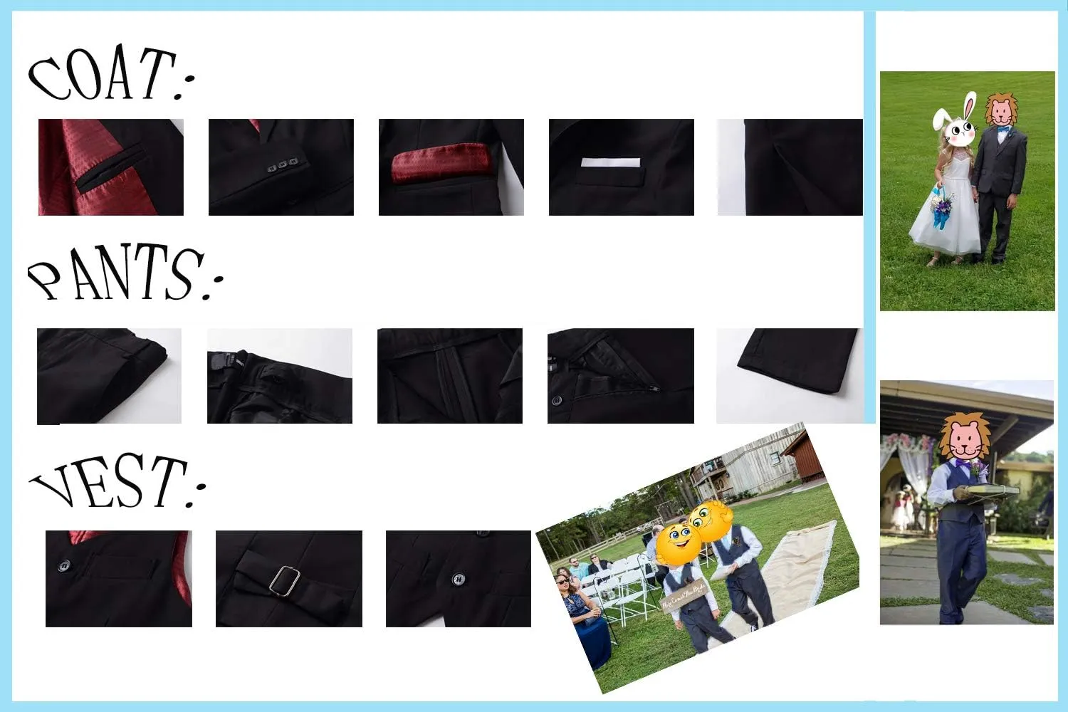 Boys Suits 5 Pieces Slim Fit Blazer Pants Black Blue Outfit Suit for Wedding