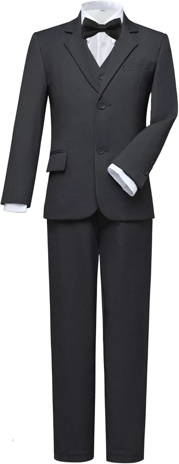 Boys Suits 5 Pieces Slim Fit Blazer Pants Black Blue Outfit Suit for Wedding