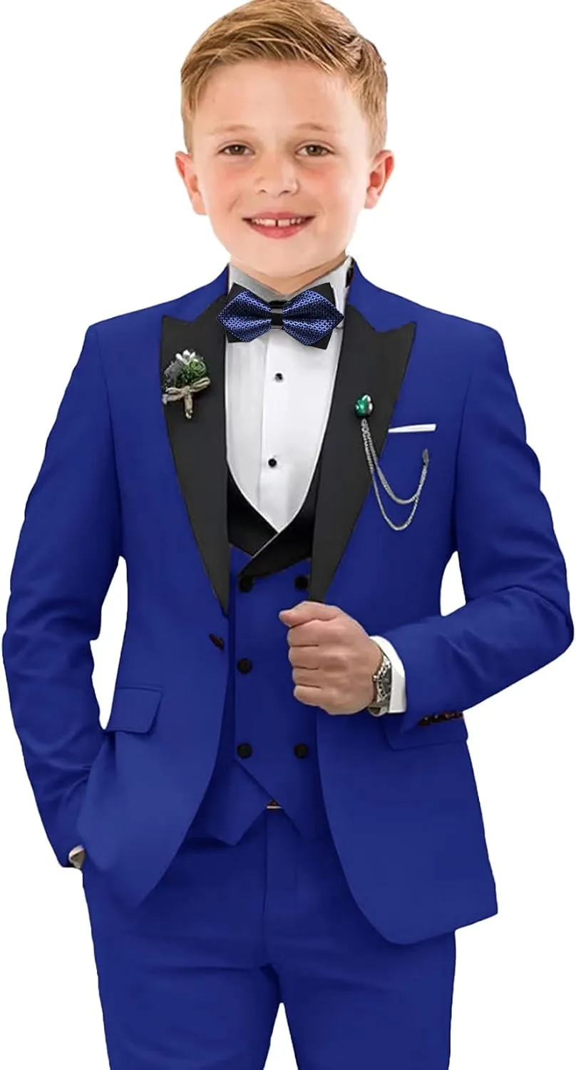 Boys Suits Slim Fit 5 Piece Toddler Tuxedo Suit Set for Teen Boy Formal Dress Clothes Peaked Lapel Kids Wedding Outfit