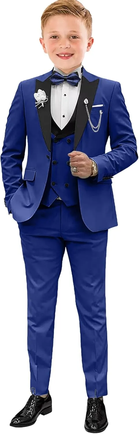 Boys Suits Slim Fit 5 Piece Toddler Tuxedo Suit Set for Teen Boy Formal Dress Clothes Peaked Lapel Kids Wedding Outfit