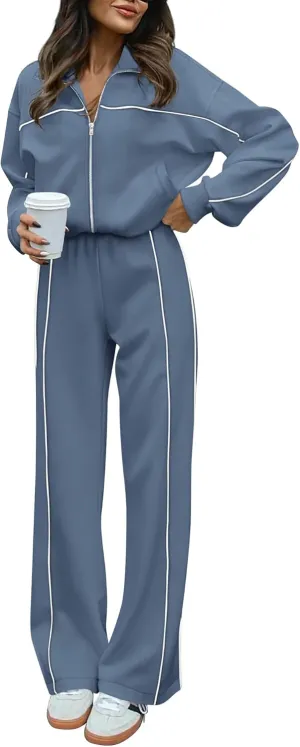 BTFBM Women's Two Piece Tracksuit Fall 2025 Long Sleeve Zip Up Sweatshirt Long Pants Outfits Jogger Sweatsuit Sets