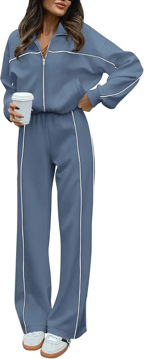 BTFBM Women's Two Piece Tracksuit Fall 2025 Long Sleeve Zip Up Sweatshirt Long Pants Outfits Jogger Sweatsuit Sets