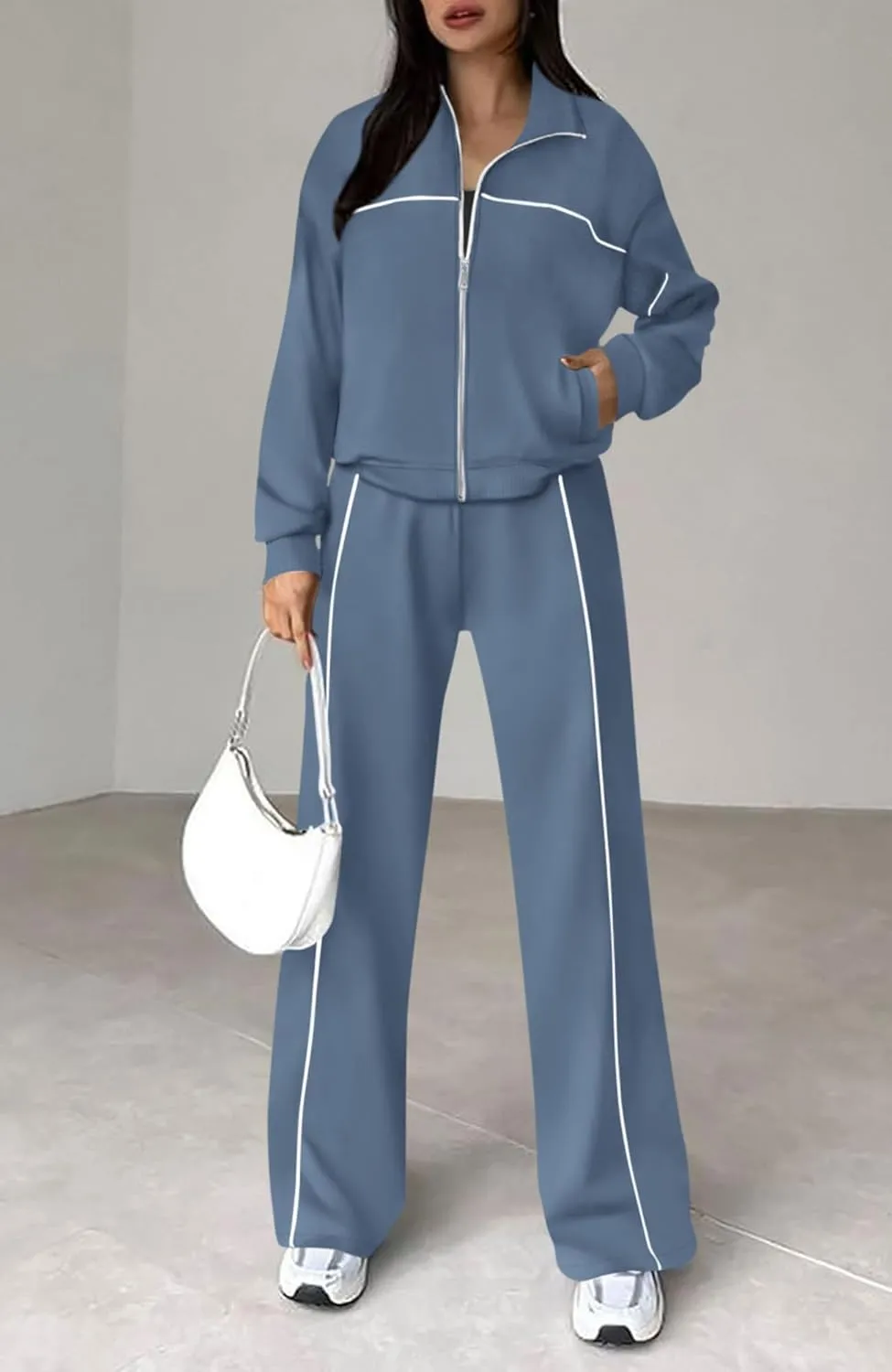 BTFBM Women's Two Piece Tracksuit Fall 2025 Long Sleeve Zip Up Sweatshirt Long Pants Outfits Jogger Sweatsuit Sets