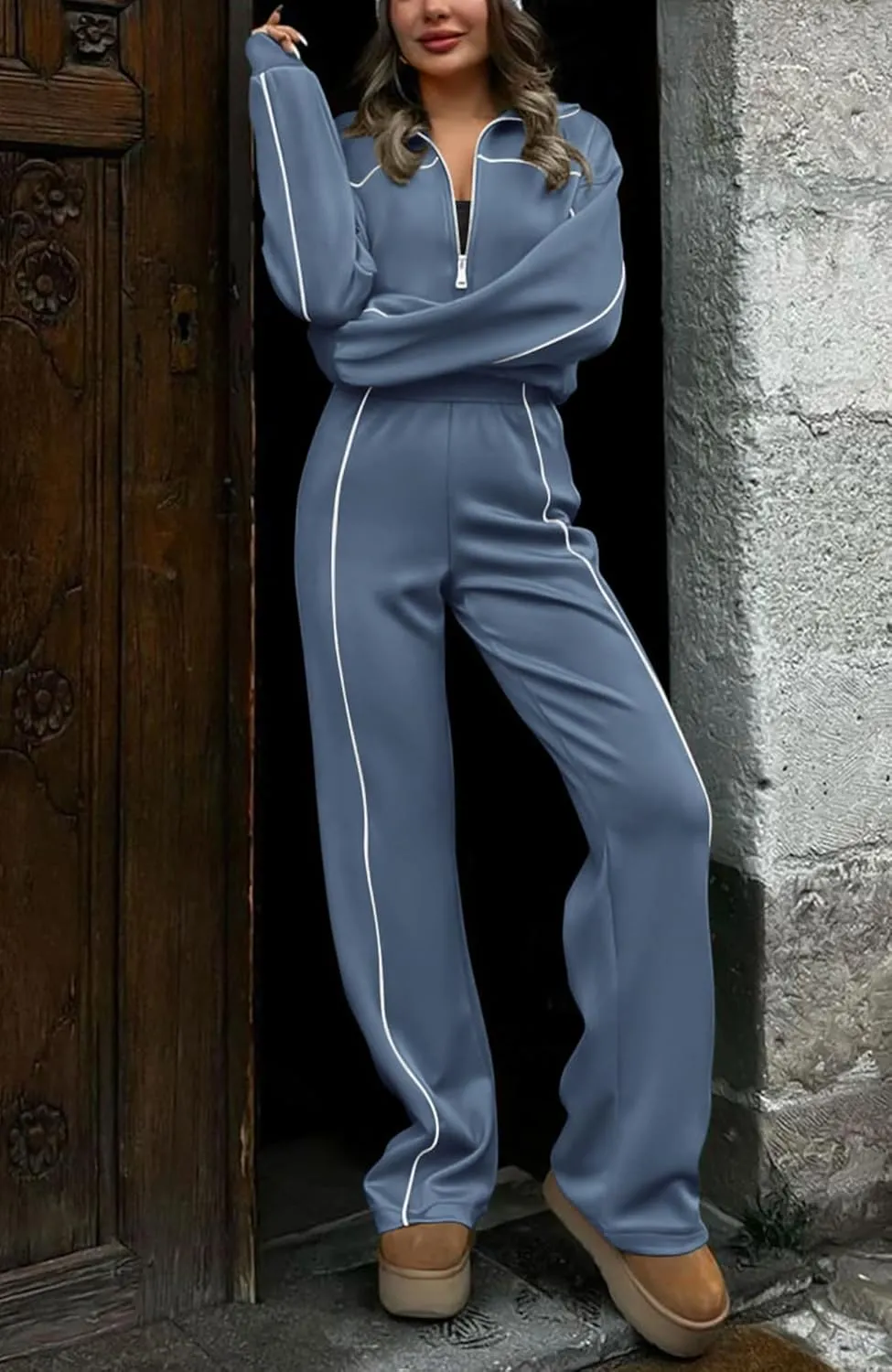 BTFBM Women's Two Piece Tracksuit Fall 2025 Long Sleeve Zip Up Sweatshirt Long Pants Outfits Jogger Sweatsuit Sets
