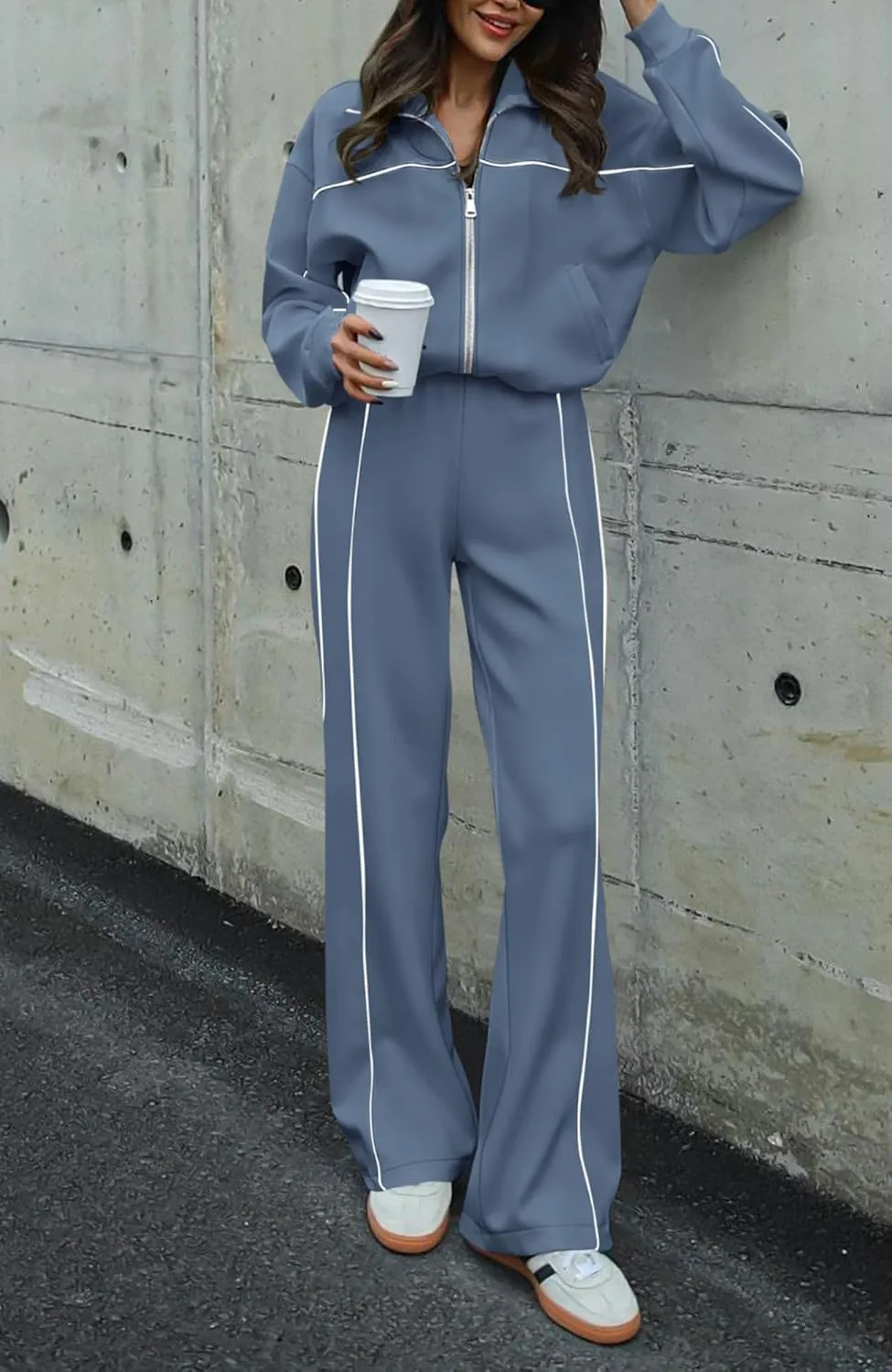 BTFBM Women's Two Piece Tracksuit Fall 2025 Long Sleeve Zip Up Sweatshirt Long Pants Outfits Jogger Sweatsuit Sets