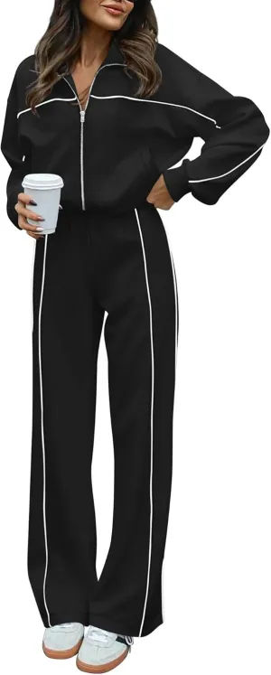 BTFBM Women's Two Piece Tracksuit Fall 2025 Long Sleeve Zip Up Sweatshirt Long Pants Outfits Jogger Sweatsuit Sets