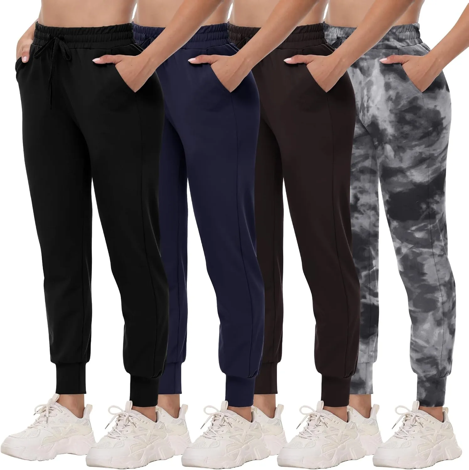 CAMPSNAIL 4 Pack Joggers for Women - Sweatpants with Pockets Lightweight Comfy Yoga Pants for Workout Travel Lounge