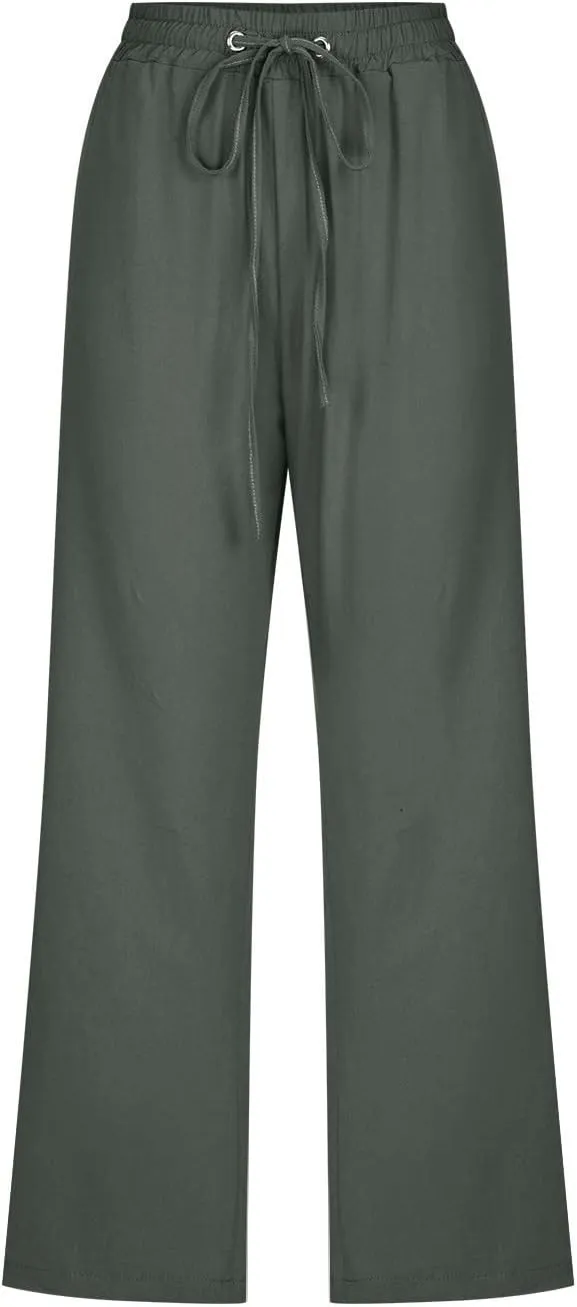 Capri Pants for Women 2025 Summer Casual Cotton Linen Capris Baggy Drawstring Elastic Waist Straight Leg Cropped Trousers