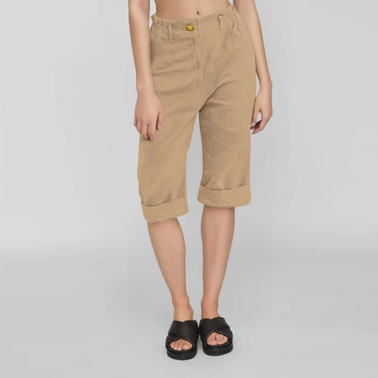 Capri Pants for Women Summer Casual Lounge Straight Leg Pants Cropped Cotton Linen Comfy Baggy Trousers with