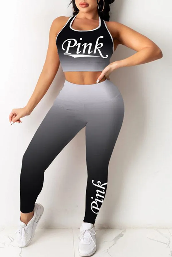 Casual Letter Print Vests Pants Set