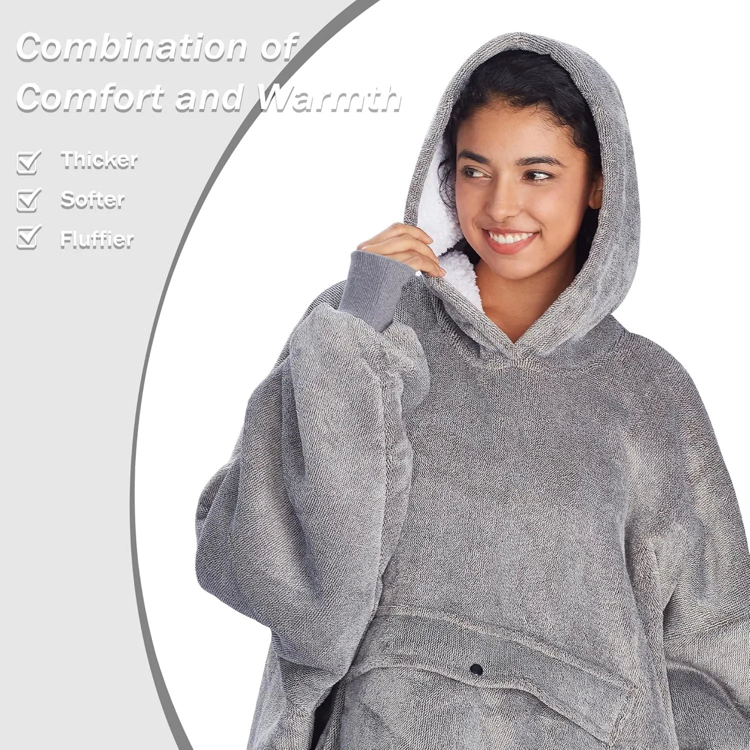 Catalonia Oversized Blanket Hoodie Sweatshirt, Wearable Sherpa Lounging Pullover for Adults Women Men