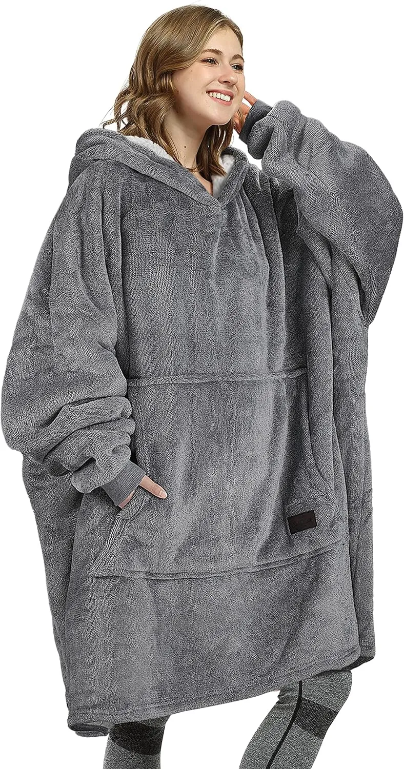 Catalonia Oversized Blanket Hoodie Sweatshirt, Wearable Sherpa Lounging Pullover for Adults Women Men