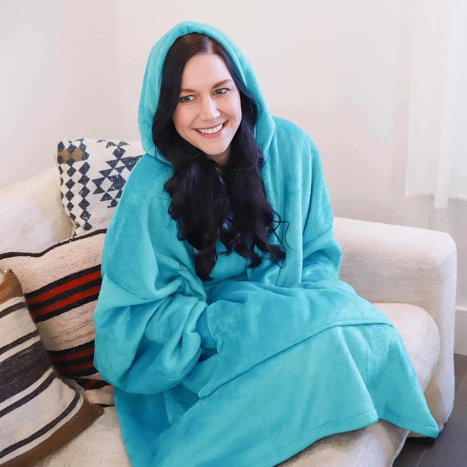 Catalonia Oversized Blanket Hoodie Sweatshirt, Wearable Sherpa Lounging Pullover for Adults Women Men