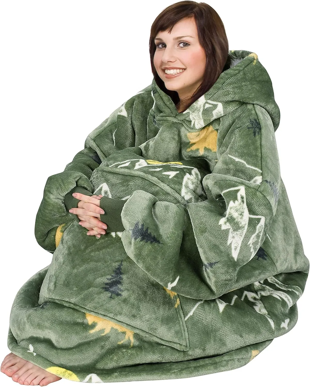 Catalonia Oversized Blanket Hoodie Sweatshirt, Wearable Sherpa Lounging Pullover for Adults Women Men