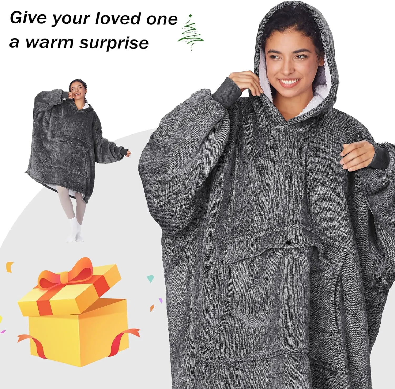 Catalonia Oversized Blanket Hoodie Sweatshirt, Wearable Sherpa Lounging Pullover for Adults Women Men