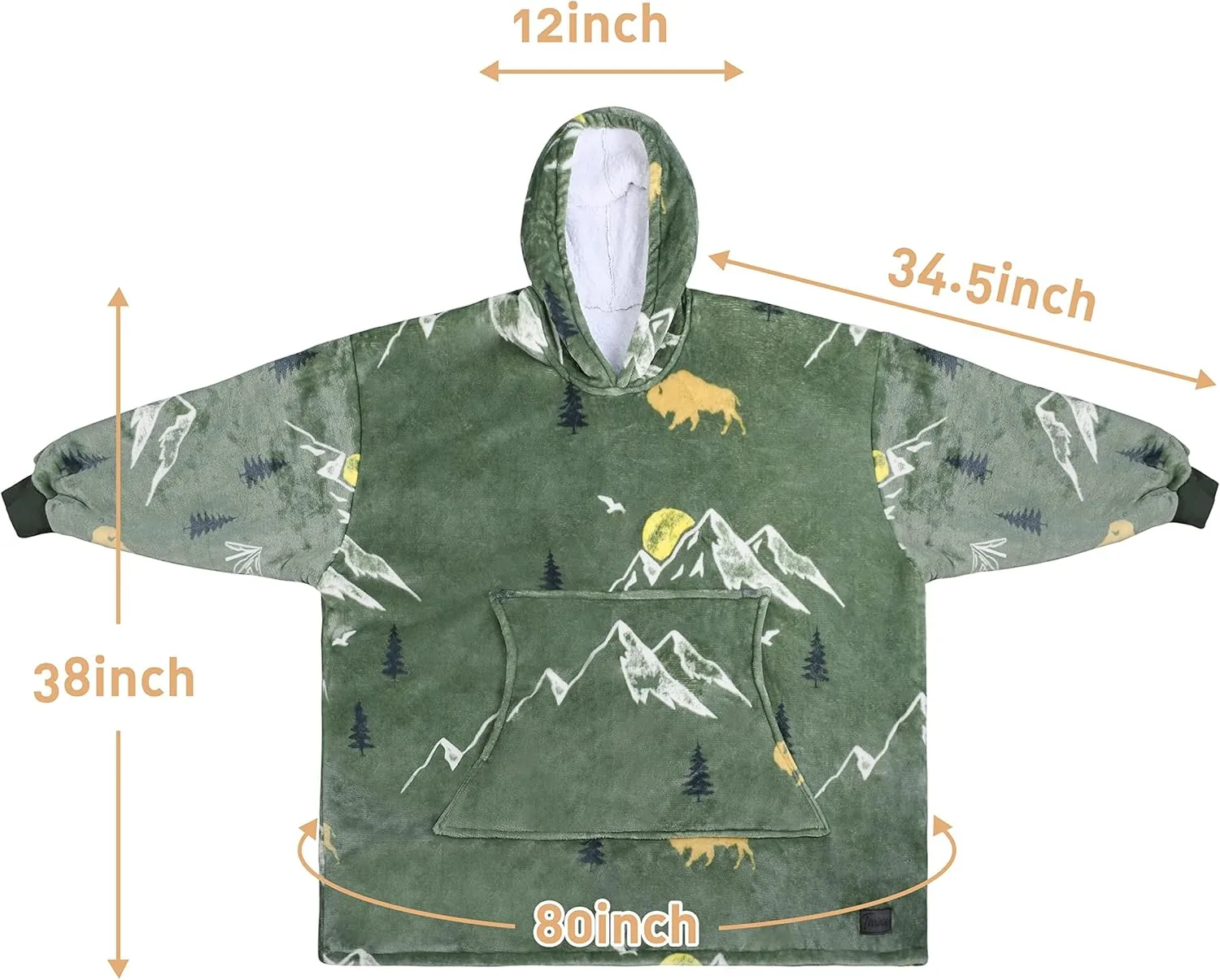 Catalonia Oversized Blanket Hoodie Sweatshirt, Wearable Sherpa Lounging Pullover for Adults Women Men