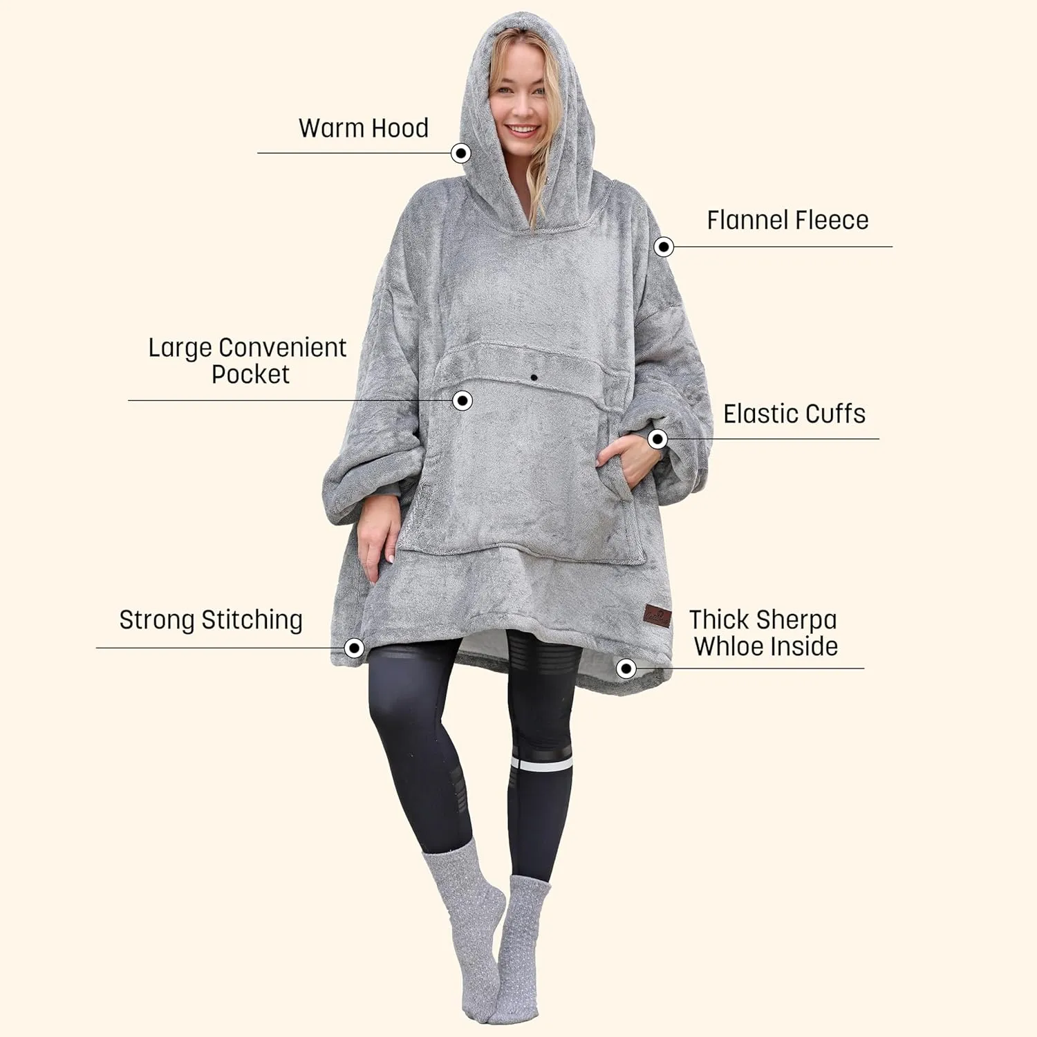 Catalonia Oversized Blanket Hoodie Sweatshirt, Wearable Sherpa Lounging Pullover for Adults Women Men