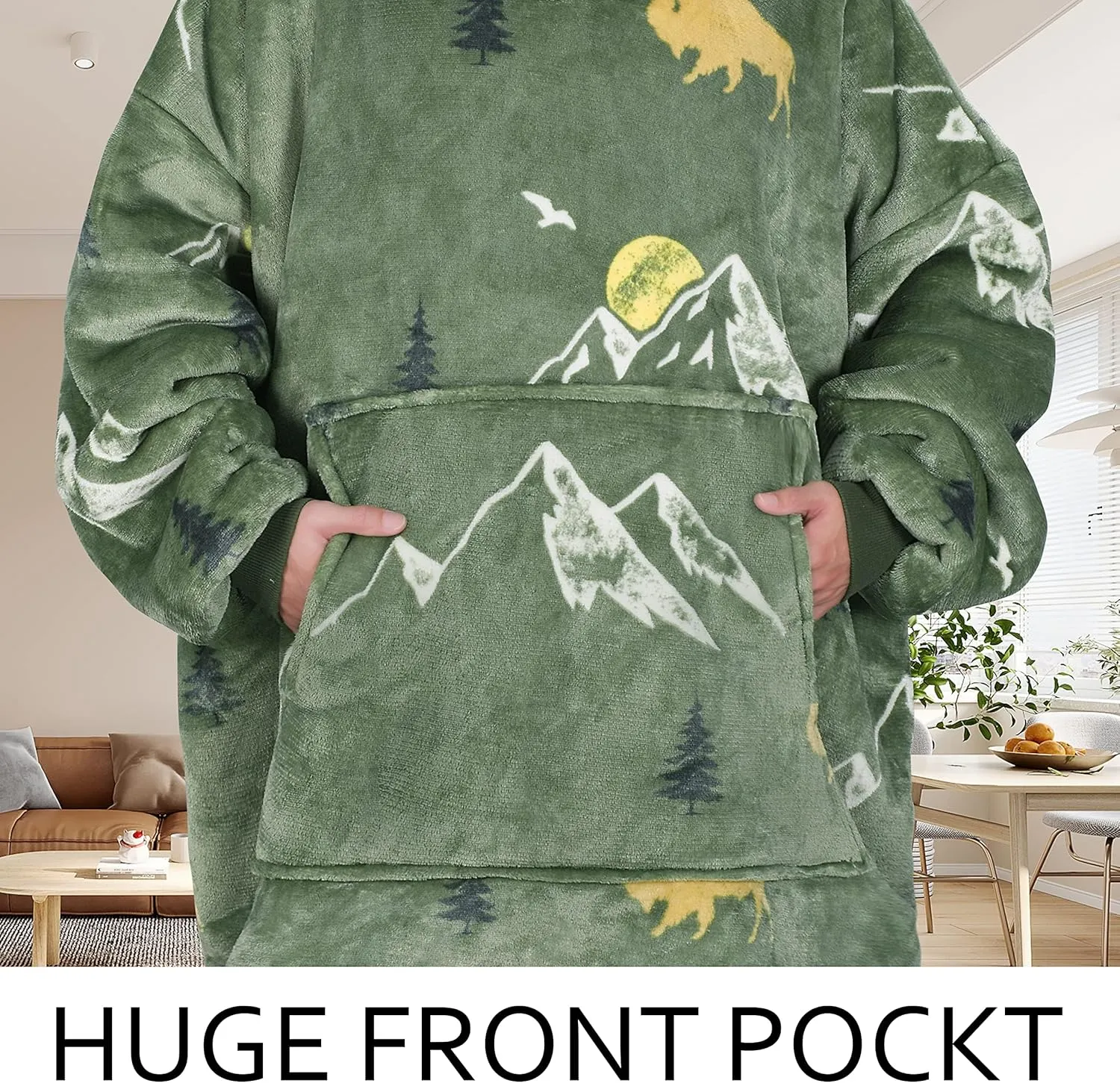 Catalonia Oversized Blanket Hoodie Sweatshirt, Wearable Sherpa Lounging Pullover for Adults Women Men